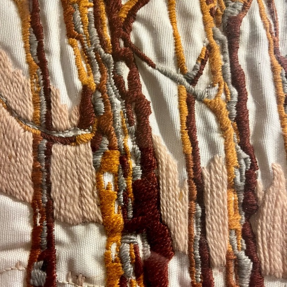 Crewel Embroidery Rustic Cabin Winter Scene Wall Art - Picture 6 of 7